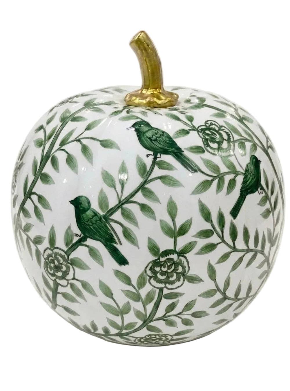 Green Bird & Vine Pumpkin: 8"