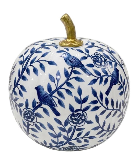 Navy Bird & Vine Pumpkin: 8"