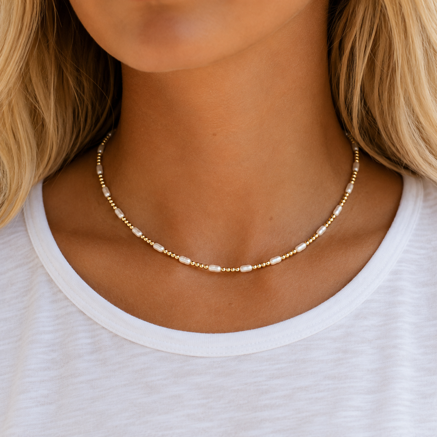 Dainty Pearl  Gold Filled Waterproof Necklace-Erin Grey