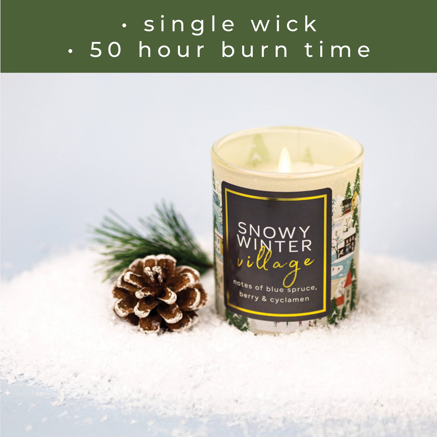 Snowy Winter Village Candle