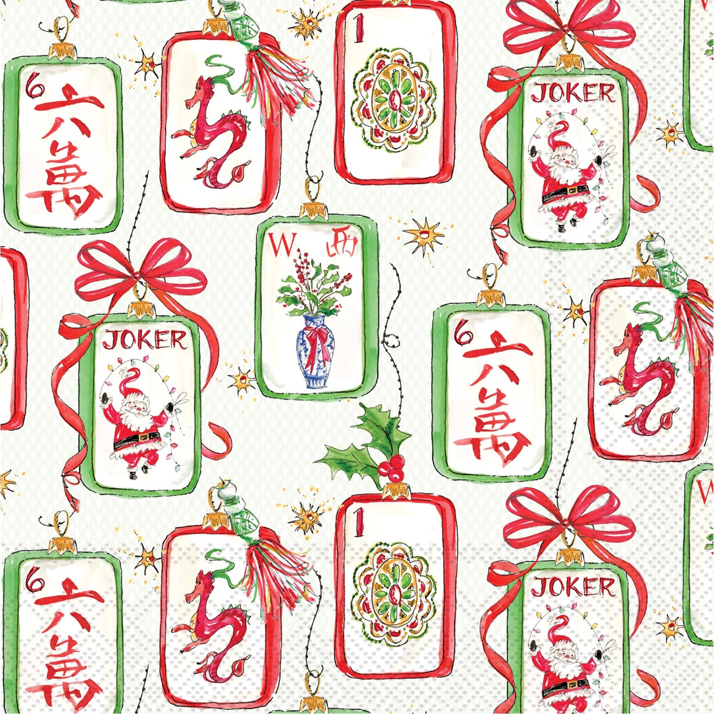 Mahjong & Santa Cocktail Napkins