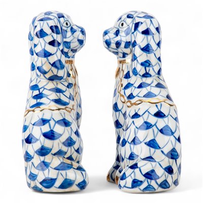 Porcelan Pair Blue Staffordshire Dogs