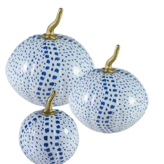 White with Blue Dots Pumpkin Medium