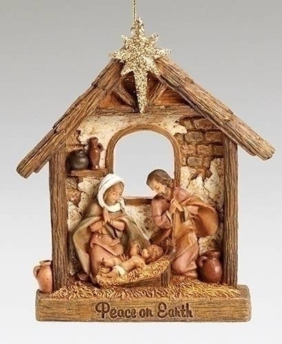 Holy Family Ornament with Stable-Fontanini