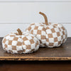9.75"  BROWN & CREAM CHECK FABRIC PUMPKIN
