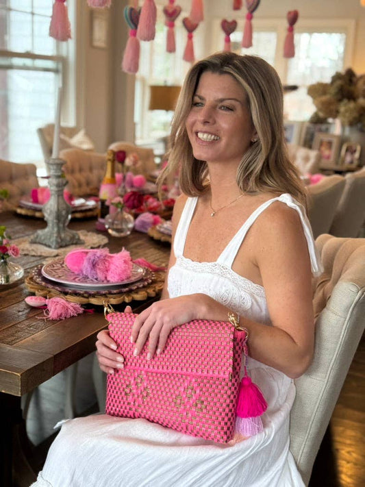 Clutch Neon Pink Blooms Crossbody with Strap