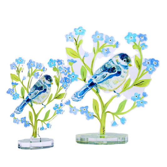 Acrylic Chicakadee and Forget Me Nots