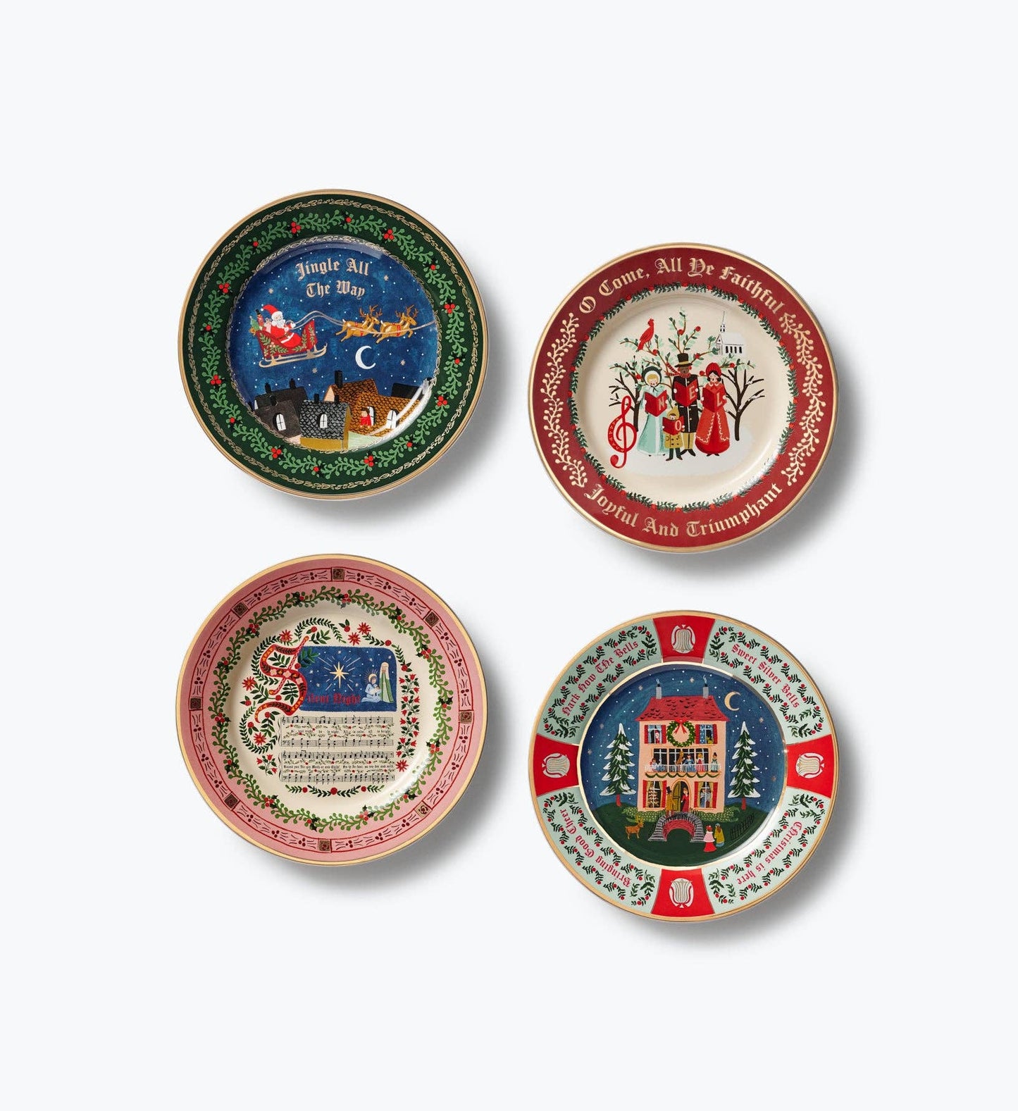 Christmas Carols Porcelain Dessert Plate Set