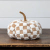 9.75"  BROWN & CREAM CHECK FABRIC PUMPKIN