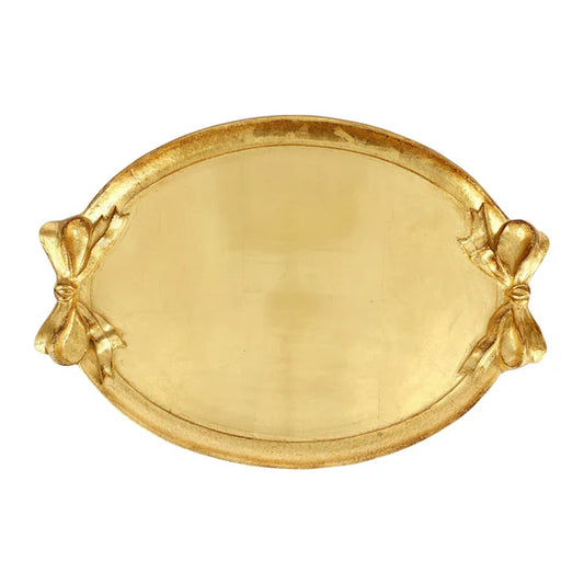 Florentine Wooden Gold Bow Oval Tray-Vietri