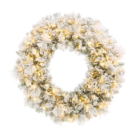 Snowy Mixed Pine Lighted Christmas Wreath