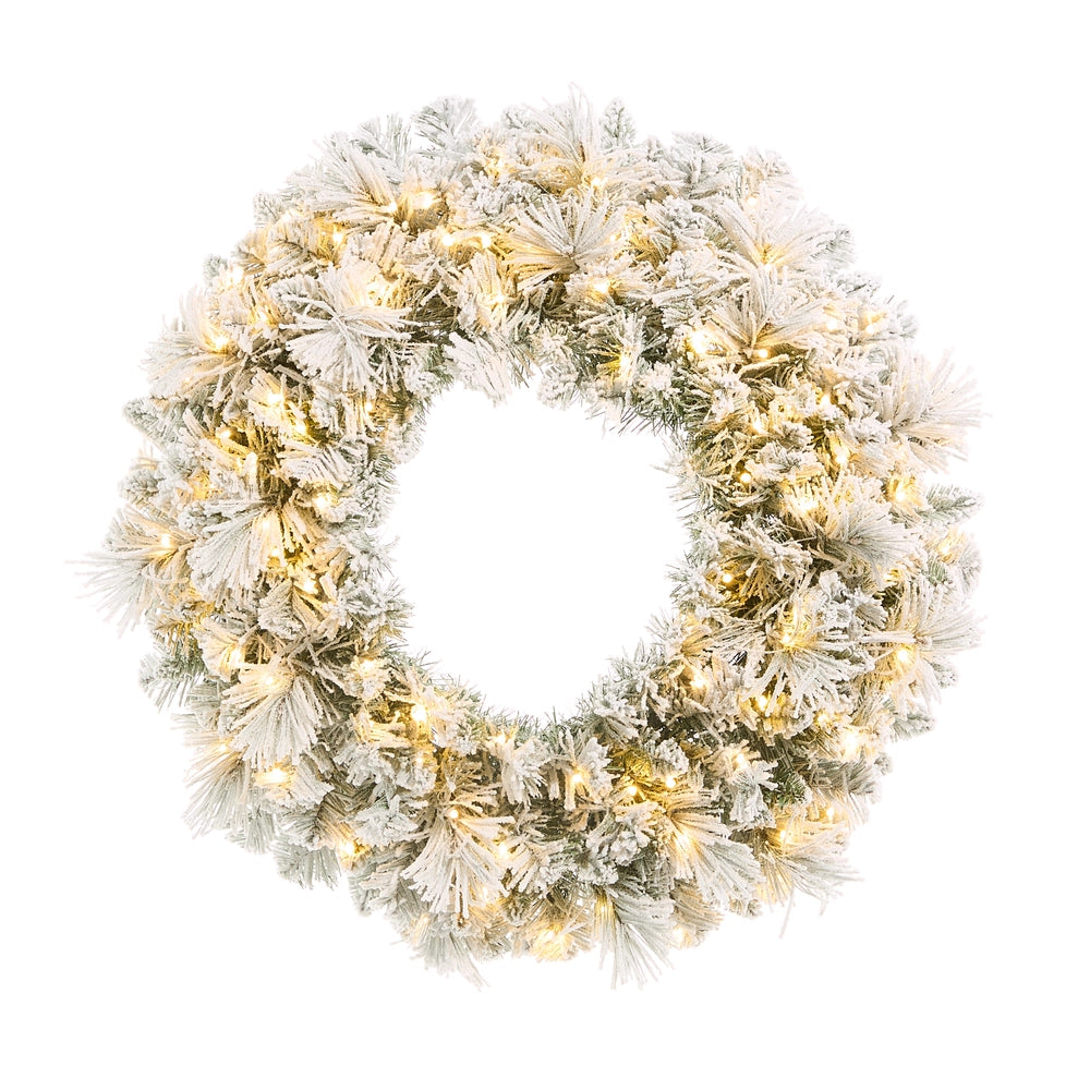 Snowy Mixed Pine Lighted Christmas Wreath