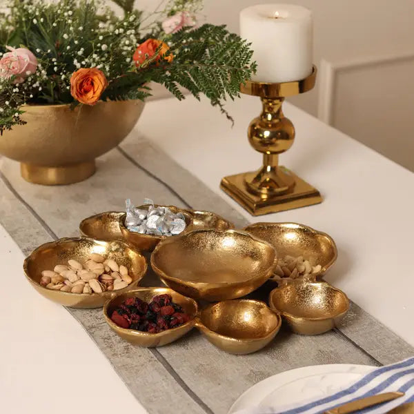 Gold Aluminum Textured 9-Bowl Cluster Platter