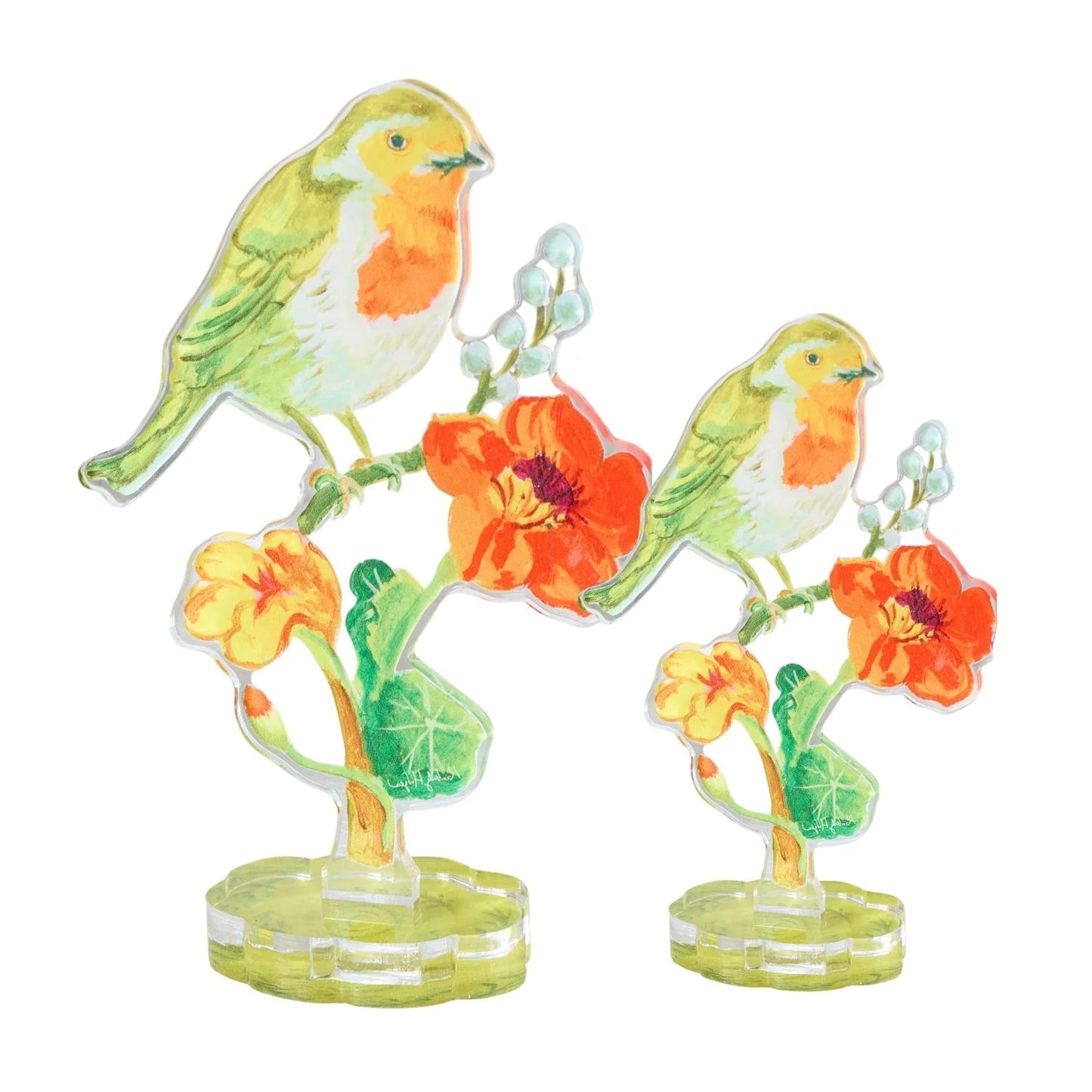 Acrylic Robin and Nasturtiums
