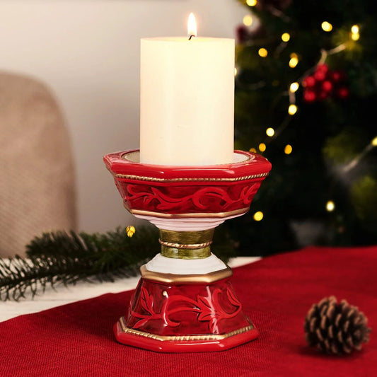 Christmas Small Pillar Candleholder-Fitz and Floyd