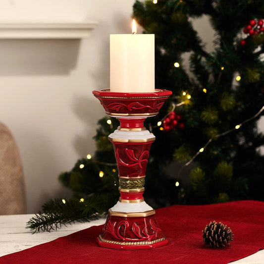 Christmas Large  Pillar Candleholder-Fitz and Floyd