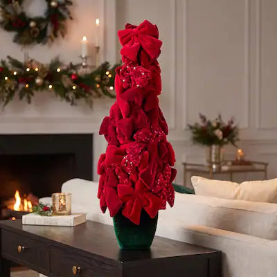 Sequin Velvet Bow Cone Topiary