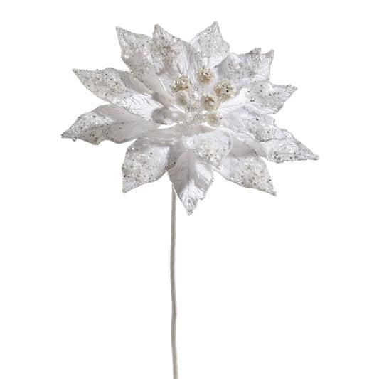 White  Glitter Poinsettia Pick